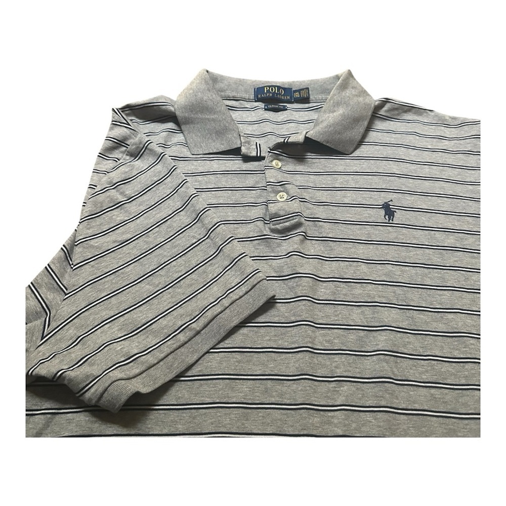 Ralph Lauren Gray Polo with Navy Stripes XXL